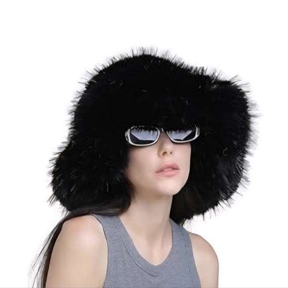 Faux Fur Bucket Hat (Black)
